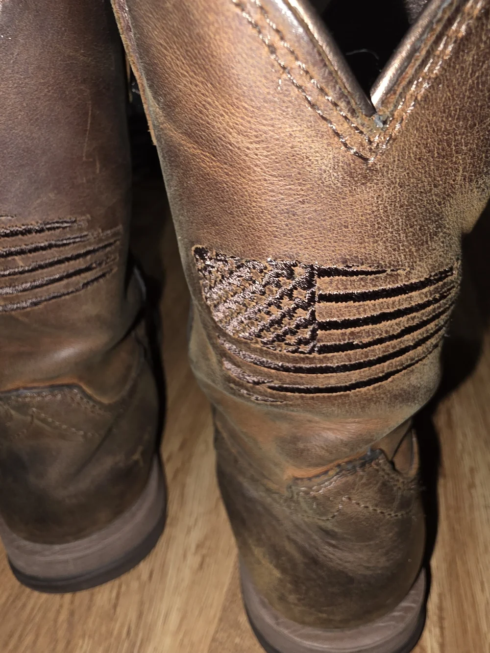 Ariat Brown Leather Kids Western Boots with Flag Stitch